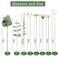 Bulk 110 Pcs 7 Kinds Mixed Artificial Eucalyptus Stems and Faux Flowers Wedding Floral Supplies for DIY Bouquets Table Centerpieces & Home Decor Arrangements Wholesale