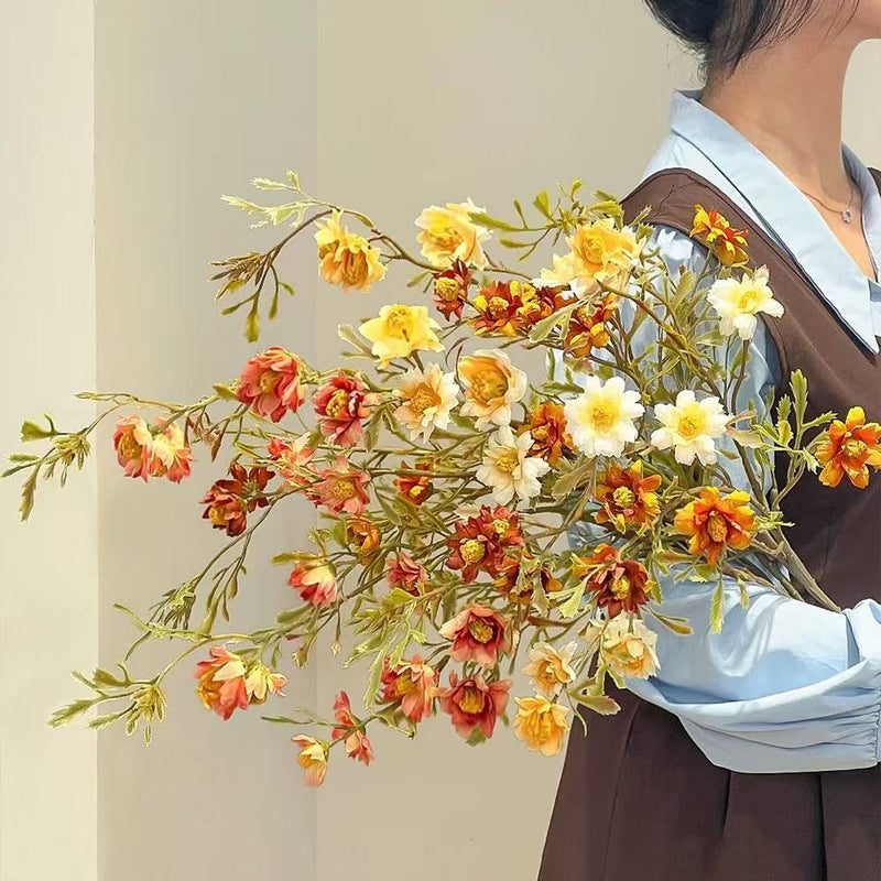Retro-Inspired Artificial Daisy Stem, Single Stem with 9 Blooms, 33" Tall, Silk-Like Fabric, Perfect for Home Decor, Weddings, and Events