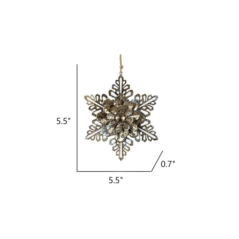 Wood Hollow-Out Snowflake Christmas Ornaments with Pine Cone, Bulk Xmas Tree Hanging Decorations, 10 Pcs