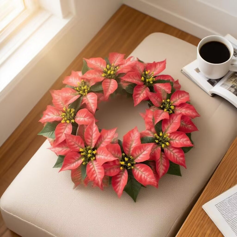 Artificial Poinsettia Garland, 18" Christmas Vine for Holiday Decor, Door Hanging & Commercial Displays