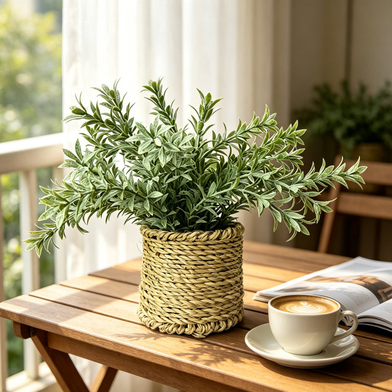 Artificial Pampas Grass Potted Plant, Frosted Plastic Faux Plant in Woven-Style Pot, Home, Patio & Display Decor