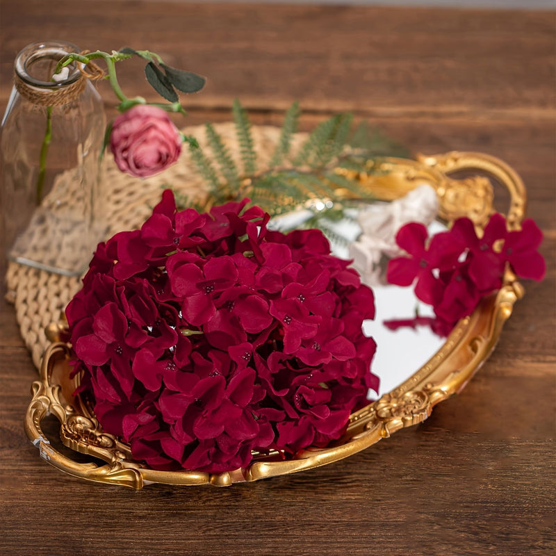 Burgundy Hydrangea Loose Flower Heads, Set of 10, Silk-Like Fabric, 11 Inches, for Wedding Decor, Home Arrangements, and Events
