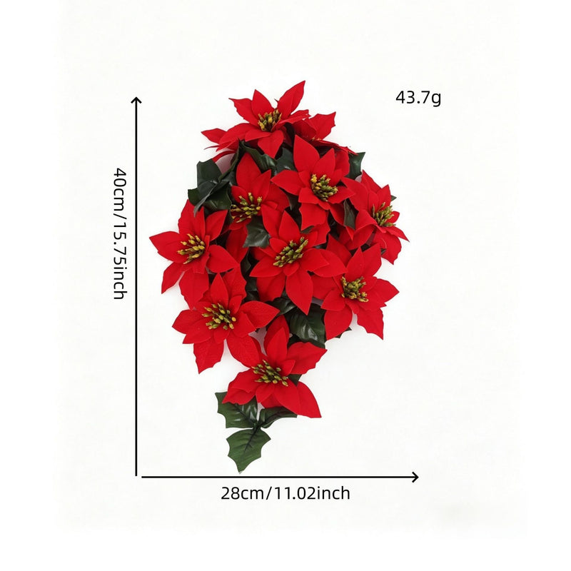 Artificial Poinsettia Garland Vine, 16" Hanging Christmas Decor with 11 Blooms, Bendable Stems for Holiday, Wedding & Home Decor
