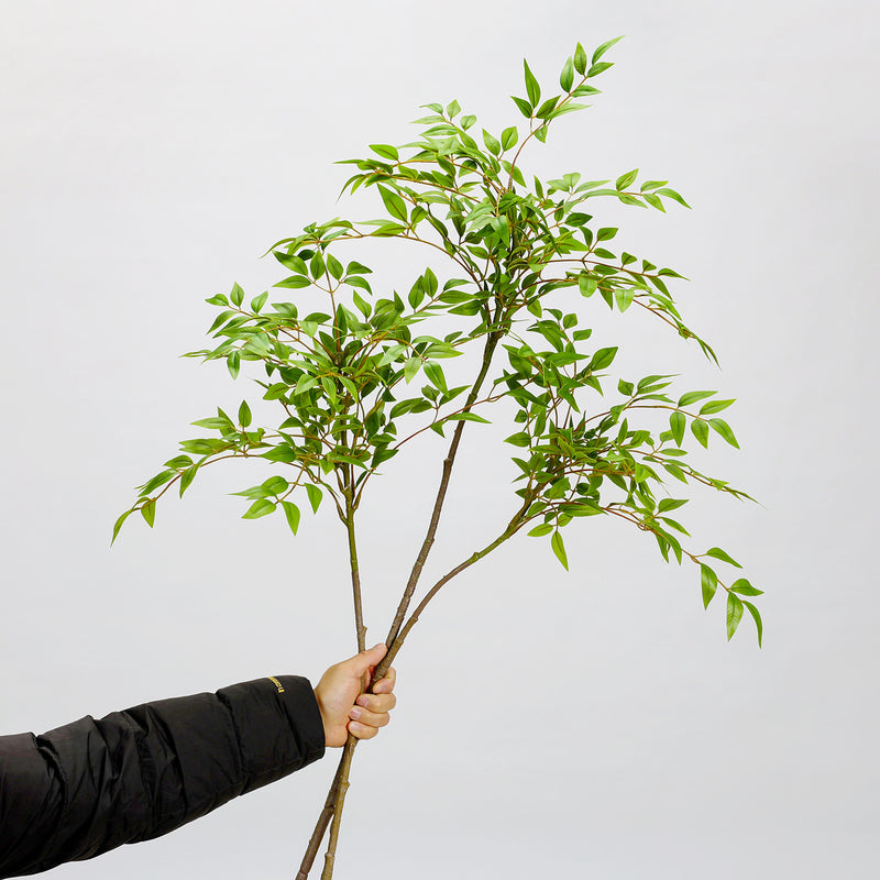 Single Stem Faux Nandina Leaf Branch, 43" Silk-Like Fabric, Modern Home & Event Decor