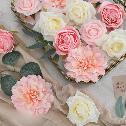 Wedding Backdrop Floral Arrangement Kit Silk Rose Dahlia Combo Adjustable Stems UV Fade Resistant Event Decor