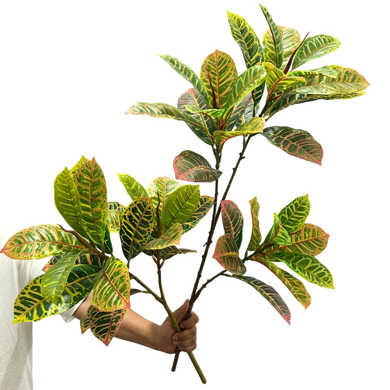 Artificial Croton Bush, 25" Realistic Fake Plant for Home Office Wedding Decor, Indoor Outdoor Use