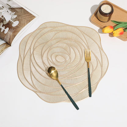 Bulk PVC Round Washable Placemats Hollow-Out Rose Placemats for Wedding Holidays Party Decor Wholesale