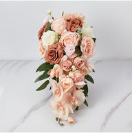 Bulk 9" Bridal Bouquet Roses Silk Wedding Flower Cascading Adjustable Ribbon Waterproof for Outdoor Ceremonies Photo Shoots Wholesale