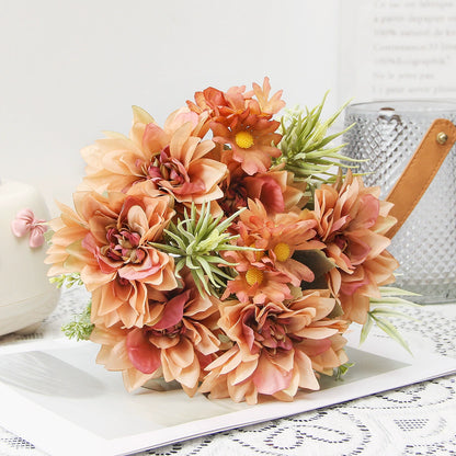 Wedding Floral Backdrop Decor Dahlia Bouquet Kit Silk with Bendable Steel Stems for Venue Styling