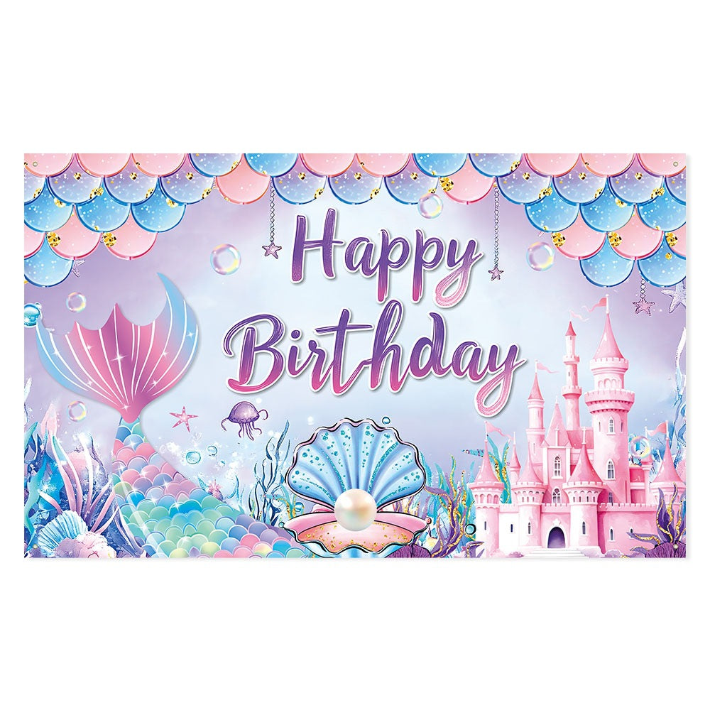 Mermaid Birthday Party Decorations for Kids - Banner Backdrop & Garlands | Magical Underwater Theme
