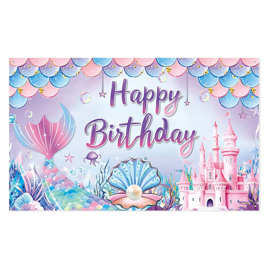 Mermaid Birthday Party Decorations for Kids - Banner Backdrop & Garlands | Magical Underwater Theme