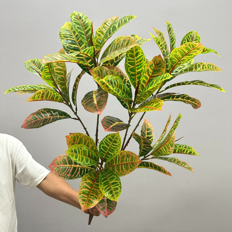 Artificial Croton Bush, 25" Realistic Fake Plant for Home Office Wedding Decor, Indoor Outdoor Use
