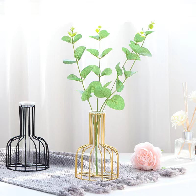 Bulk Clear Glass Test Tube Vase with Metal Frame Hollow Iron Vase for Wedding Living Room Home Table Centerpieces Decorations Wholesale