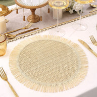 Paper Woven Tassel Placemats - 15" Round (6-Pack) | Non-Slip Cup Mat & Heat-Resistant Table Pad for Home Decor