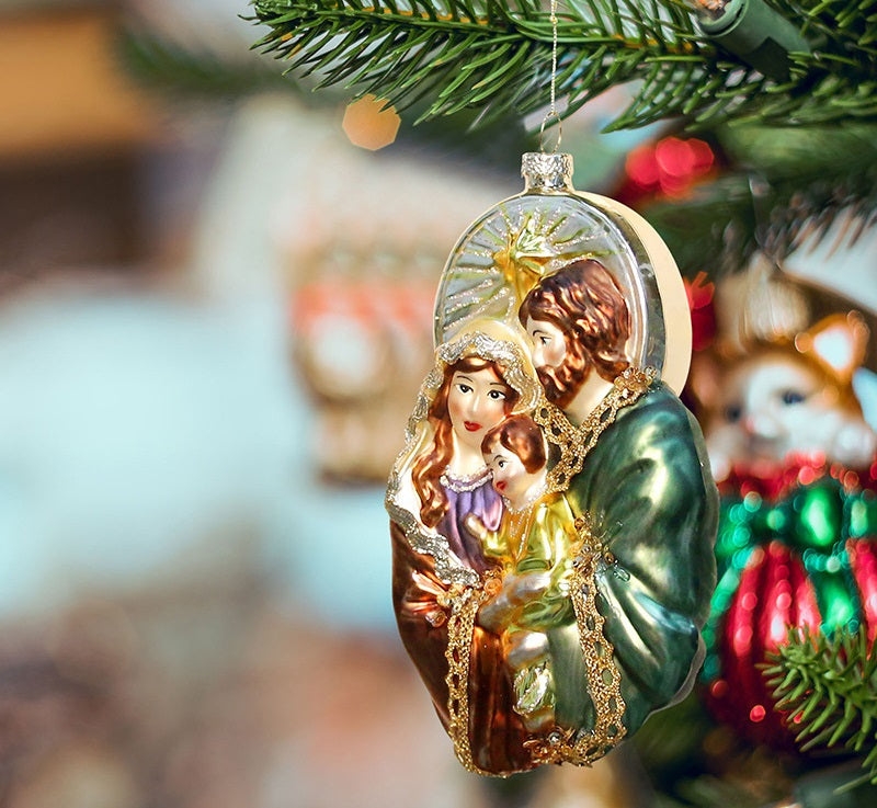 Christmas Ornament Nativity Glass Hanging Decoration for Tree, Bulk Wholesale Set