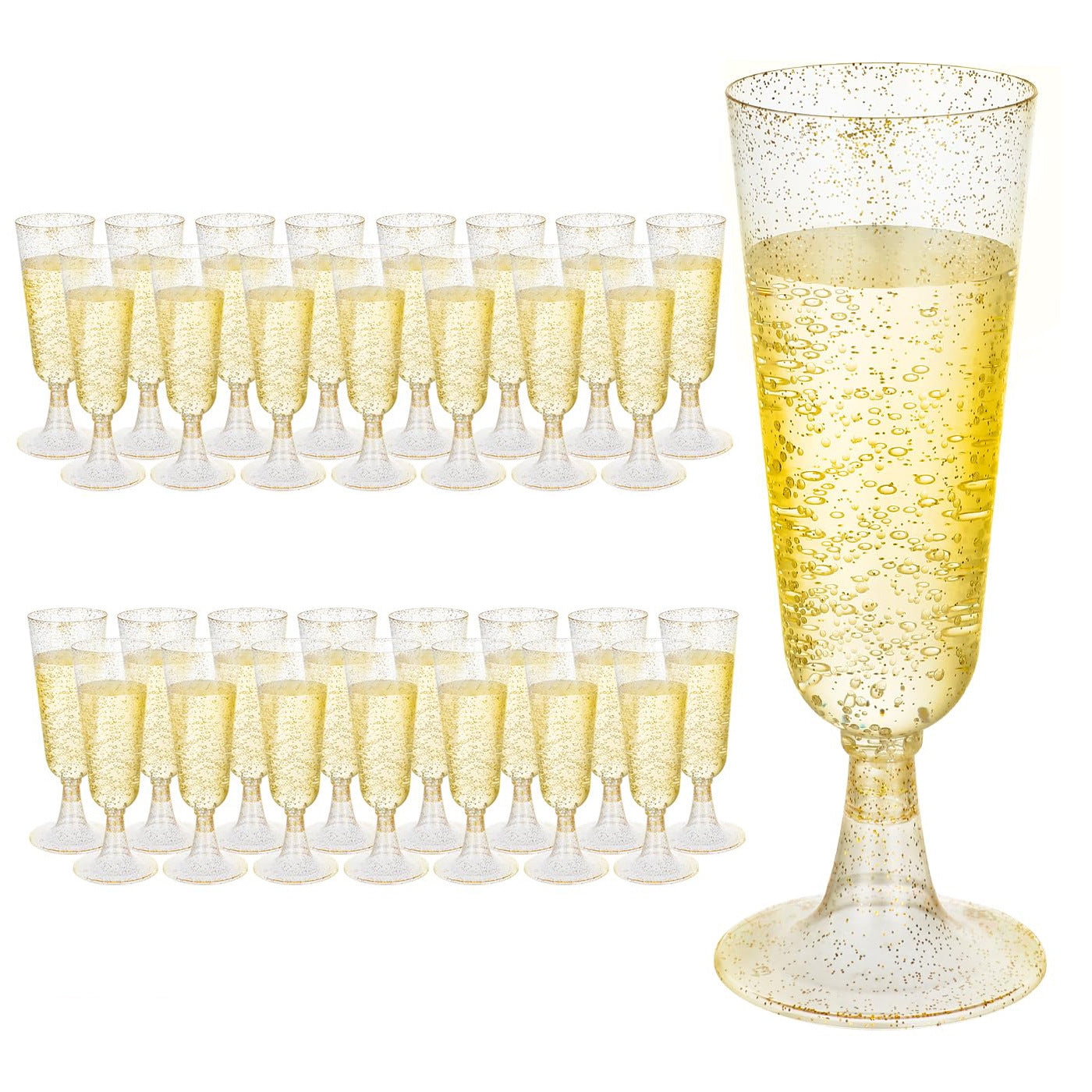 Bulk 25 Pcs Disposable Champagne Cups 2025 Crystal Clear Acrylic Toasting Flutes Non-Slip for Wedding Receptions&NYE Party Decor Wholesale