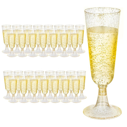 Bulk 25 Pcs Disposable Champagne Cups 2025 Crystal Clear Acrylic Toasting Flutes Non-Slip for Wedding Receptions&NYE Party Decor Wholesale
