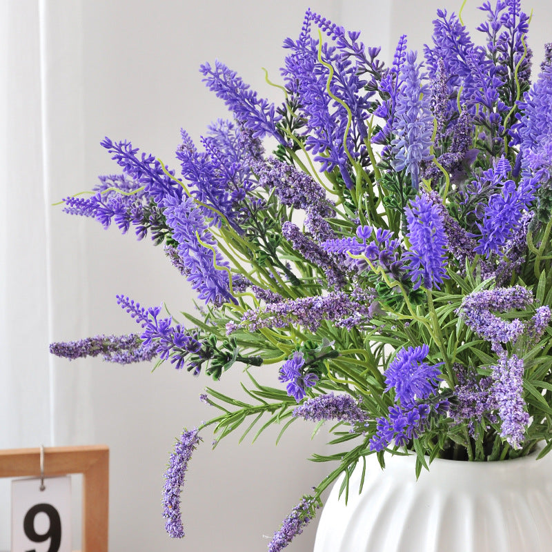 Artificial Lavender Bouquet, Set of 6 Stems, 36 Blooms, 19" Tall, Silk-Like Fabric, Perfect for Weddings, Home Decor, and Events