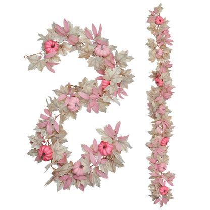 Thanksgiving Faux Garland with White Maple Leaves & Pink Pumpkins - Fall Harvest Decor