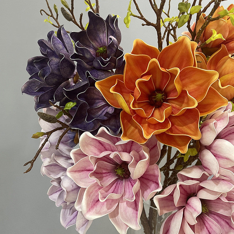 Artificial Magnolia Flower - 3.4ft Tall EVA Stem Chinese Vintage Style | Home Decor & Photography Prop