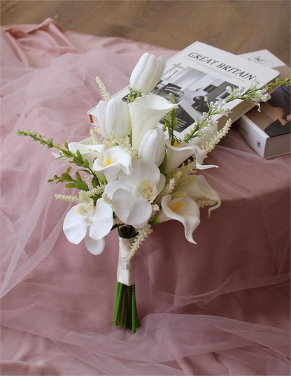 Bulk Tulip Bridal Bouquet 15" Luxury Artificial Flower Hand Tied Flexible Stems Fade Proof for Wedding Ceremony Bridesmaids Whoelsale