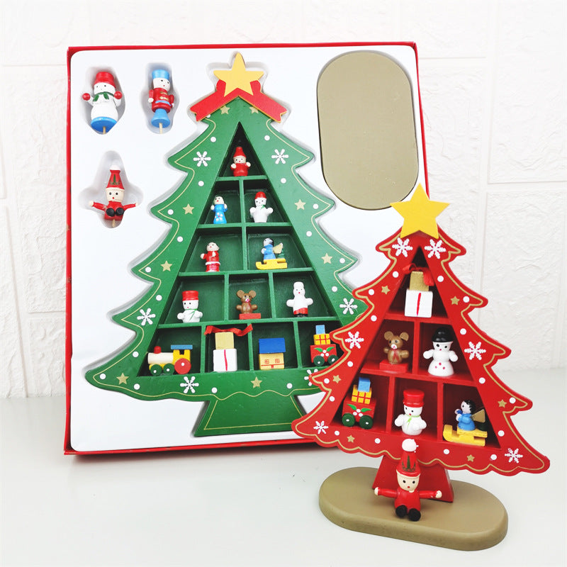 Plaid Christmas Tree with Doll Ornaments Set, Holiday Desktop Decor, Bulk Quantity