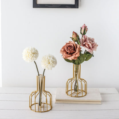 Bulk Clear Glass Test Tube Vase with Metal Frame Hollow Iron Vase for Wedding Living Room Home Table Centerpieces Decorations Wholesale