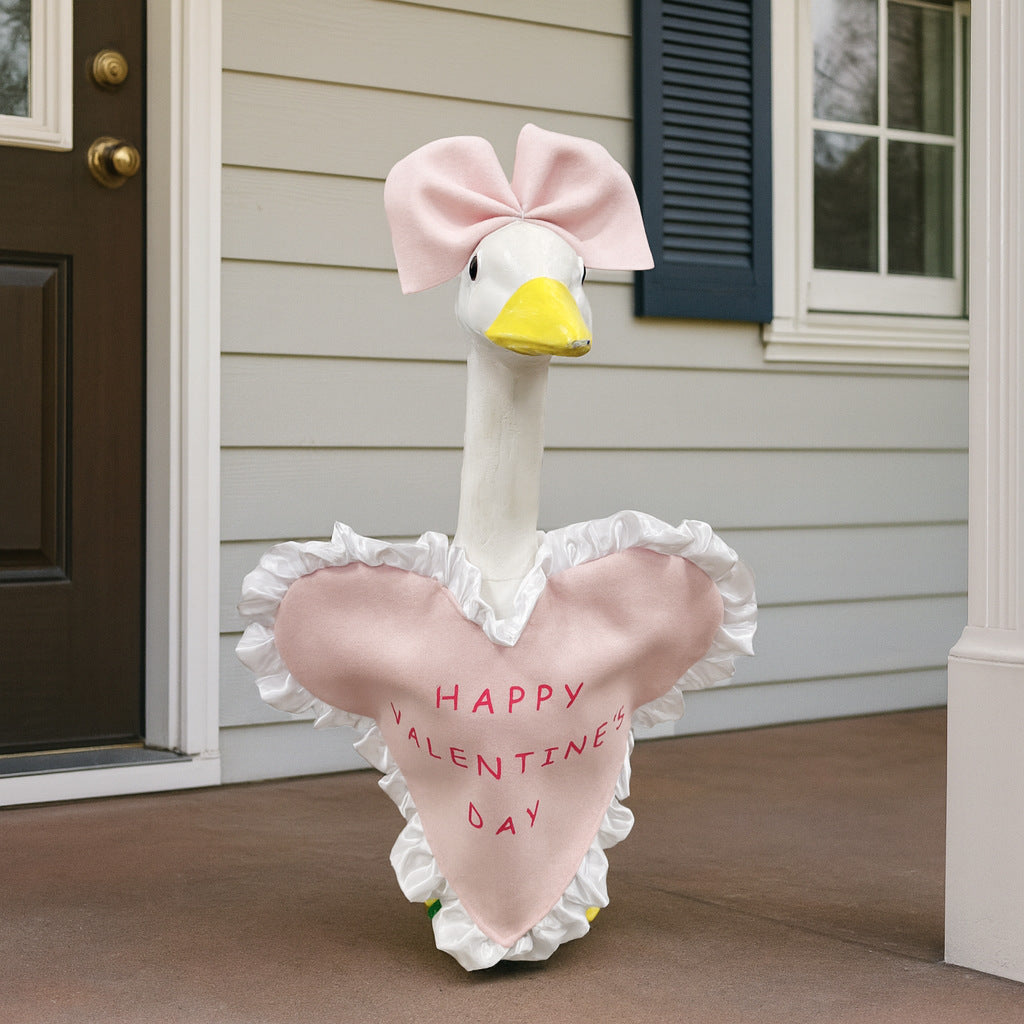 Valentine's Day Porch Goose Outfit - Pink Ruffled Heart | Fits 23-Inch Porch Geese