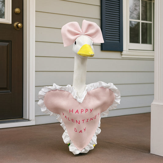 Valentine's Day Porch Goose Outfit - Pink Ruffled Heart | Fits 23-Inch Porch Geese