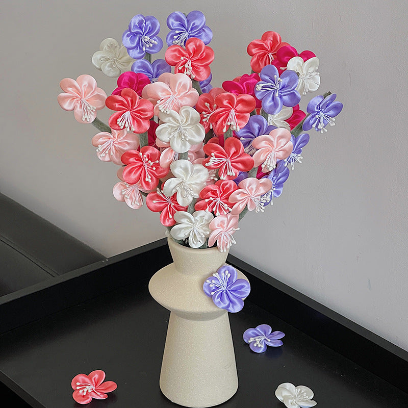 Artificial Silk Plum Blossom Bouquet, 10 Stems with 30 Blooms, 12" Tall, Wedding & Home Decor