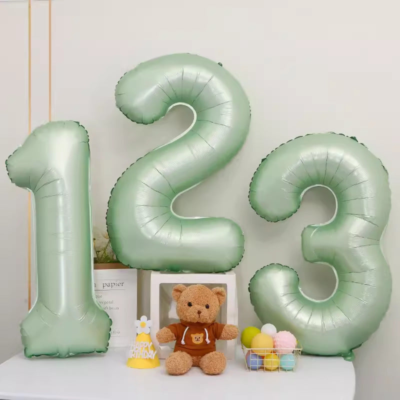 Ins Style Pastel Blue & Retro Olive Green Number Balloons - 0-9 Set for Birthday Party Decorations 40 Inches
