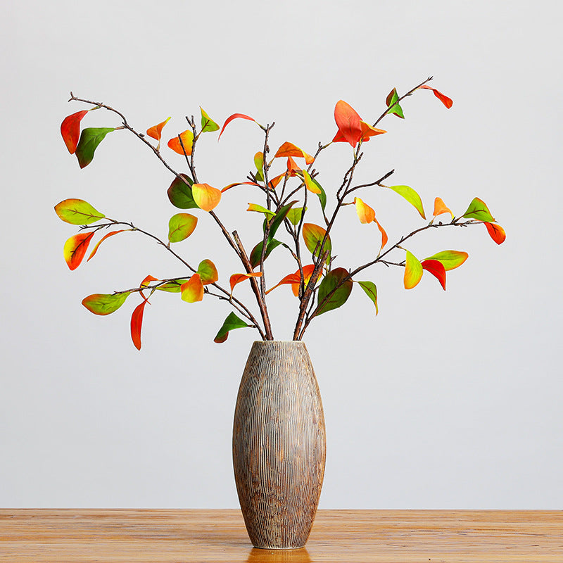 Single Stem Persimmon Leaf Branch, 37" Long, Silk-Like Fabric, Rustic Style for Home Decor, Wedding, and Commercial Spaces
