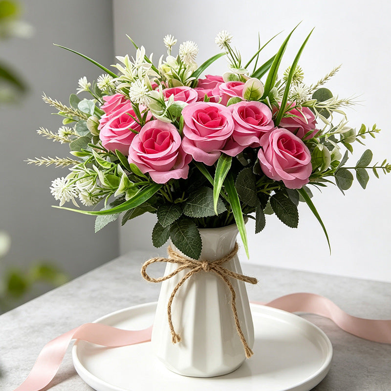 18-Bloom Rose Bush, Modern Bouquet with Rolled Petals, 16" Long, Perfect for Weddings, Home Decor, and Events
