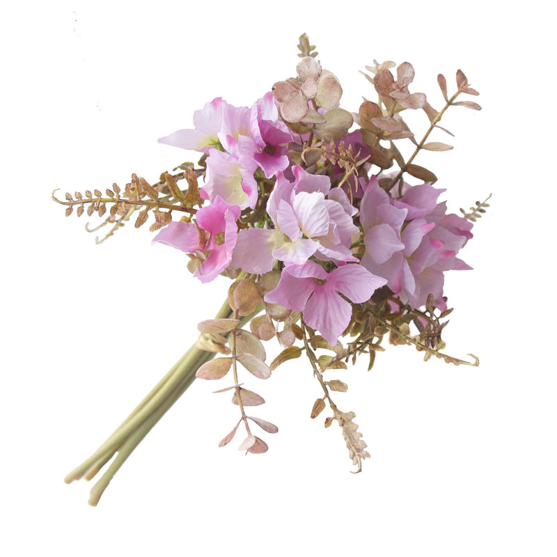 Artificial Hydrangea & Eucalyptus Bouquet, 13" Realistic Fake Flowers for Wedding Centerpieces, Home Decor, Floral Arrangements (Set of 1 Bush)