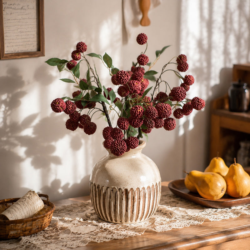 Artificial Litchi Fruit Branch, 15-Bloom Bush, 22" Tall, Realistic Plastic Floral for Home Decor, Window Display