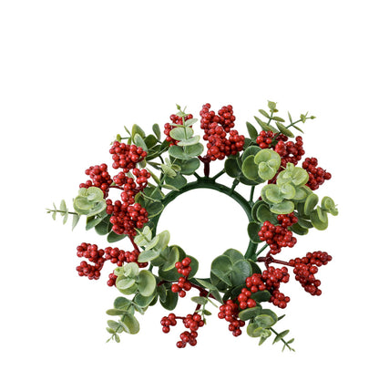 Eucalyptus & Red-Berry Candle Ring – 8" Christmas Table Centerpiece Fits Standard Pillar & Taper Candles