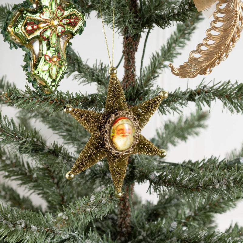 Gold Leaf Cross Hexagon Glass Christmas Ornaments Bulk Pack Holiday Decorations