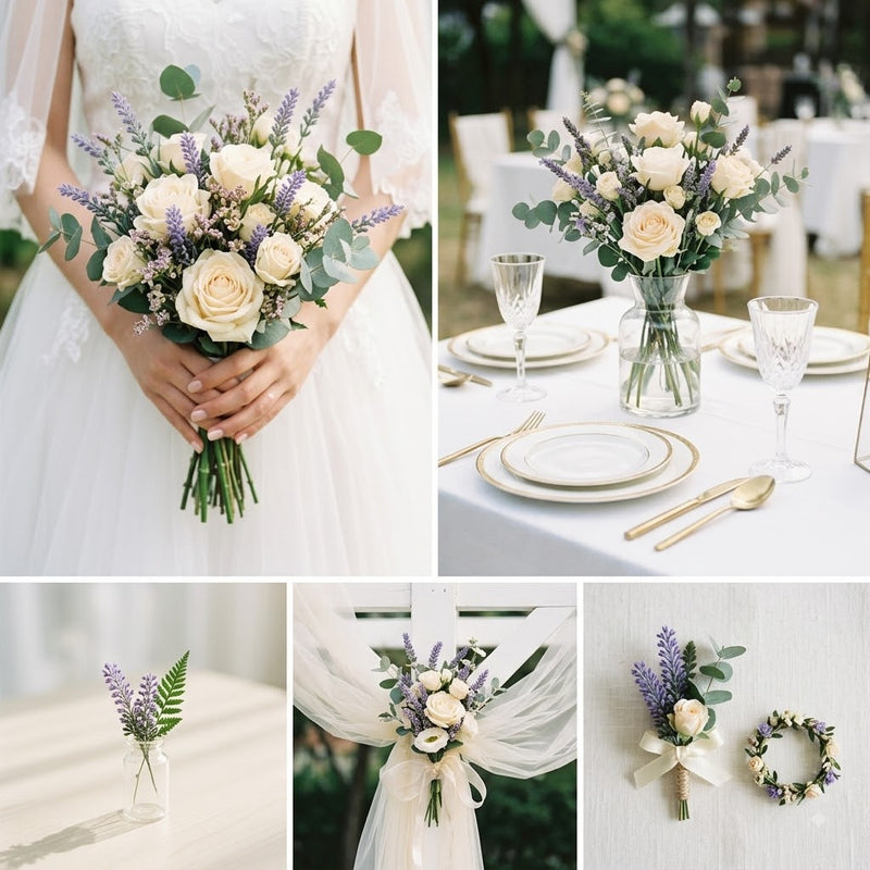 Artificial Frosted Lavender Stems, Set of 50, 4" Height, Plastic Material, for Home Decor, Weddings, and Events