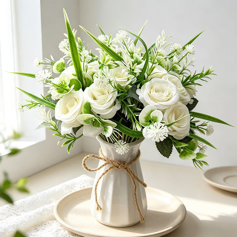 18-Bloom Rose Bush, Modern Bouquet with Rolled Petals, 16" Long, Perfect for Weddings, Home Decor, and Events