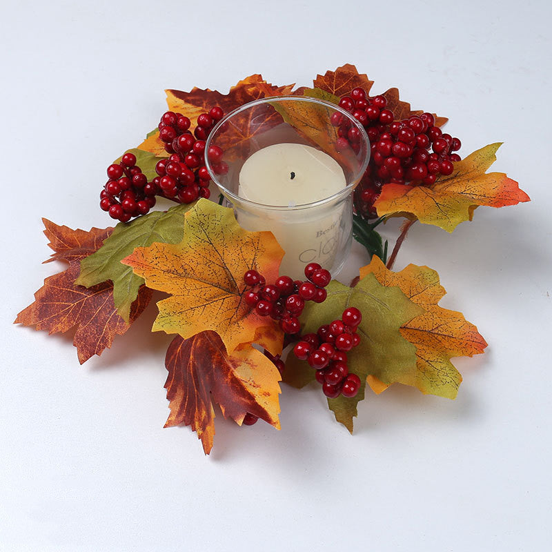 Thanksgiving Harvest Festival Fall Maple Leaf Candle Ring - Autumn Pumpkin & Berry Table Decor