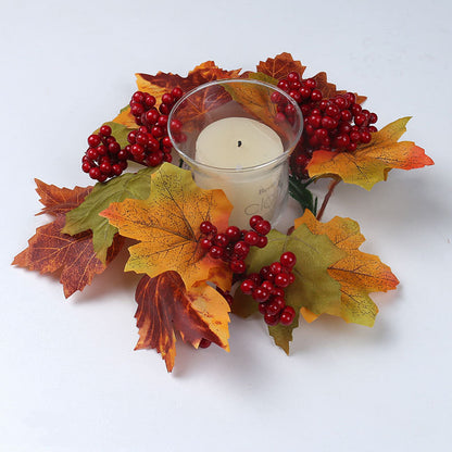 Thanksgiving Harvest Festival Fall Maple Leaf Candle Ring - Autumn Pumpkin & Berry Table Decor