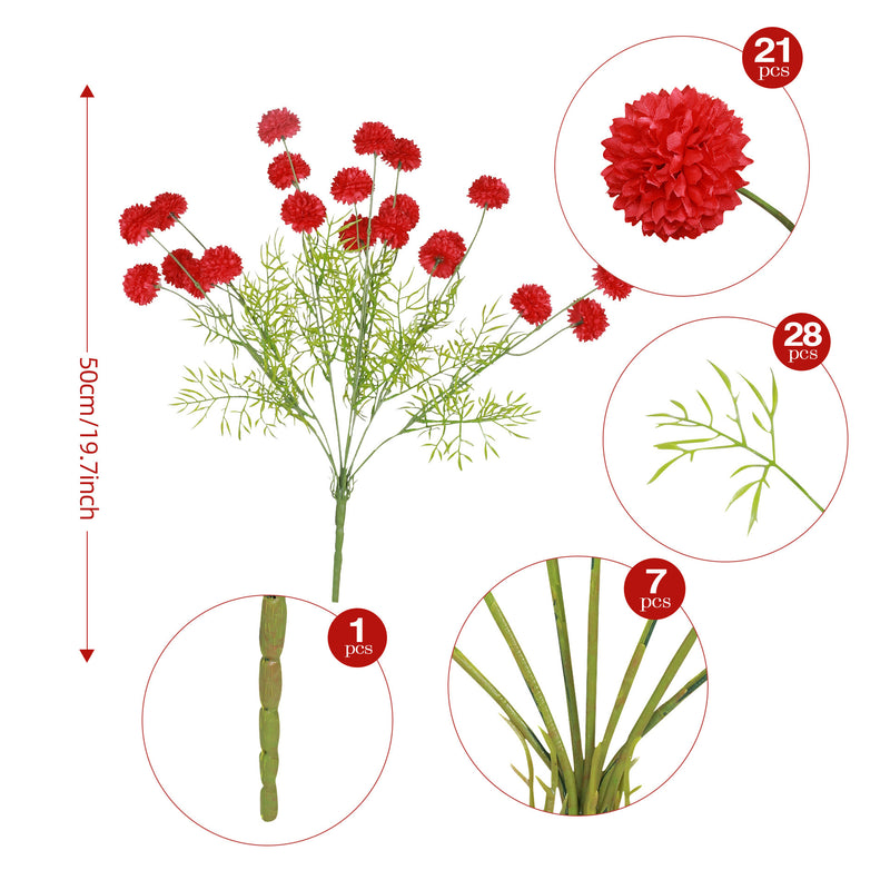 Artificial Chrysanthemum Pompon Bush with 21 Blooms, Faux Silk Flowers for Wedding, Home & Hotel Decor, Vase Not Included