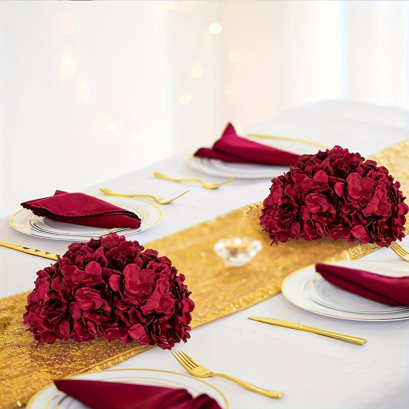 Burgundy Hydrangea Loose Flower Heads, Set of 10, Silk-Like Fabric, 11 Inches, for Wedding Decor, Home Arrangements, and Events