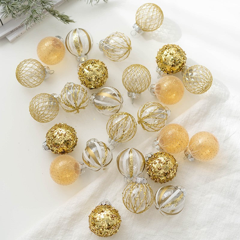25 Pcs Gold Glitter Christmas Ball Ornaments Hanging Decorations Bulk Set