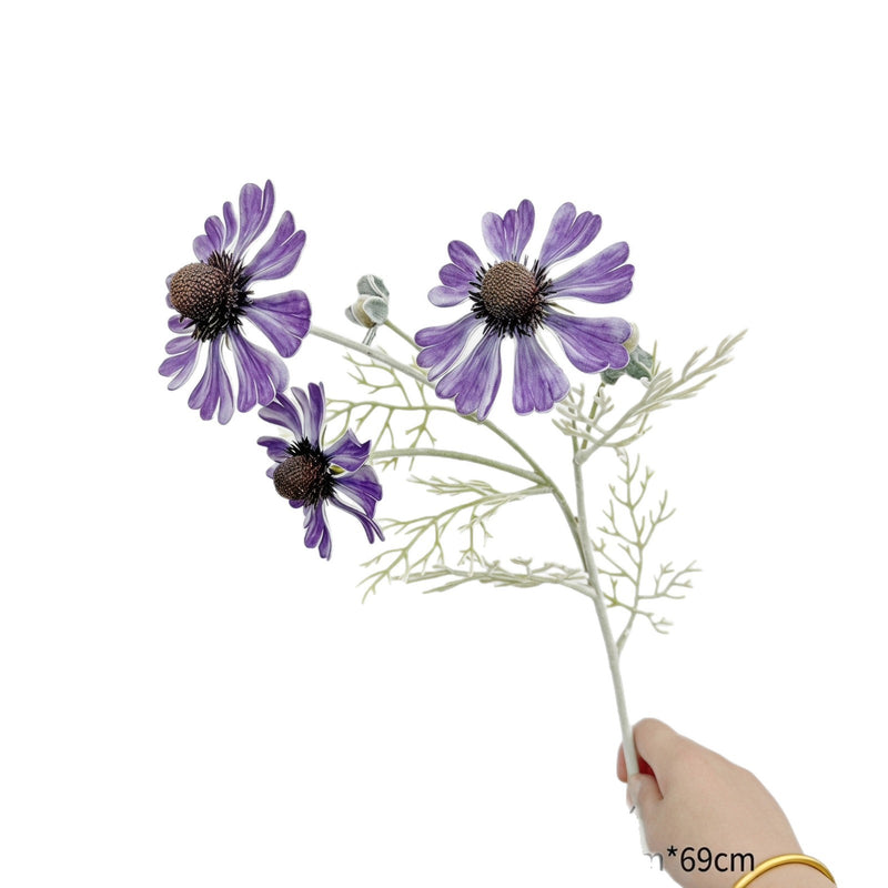 Artificial Chrysanthemum Bush with 3 Blooms, 23" Tall, Realistic EVA Floral Arrangement for Wedding, Home, and Commercial Decor
