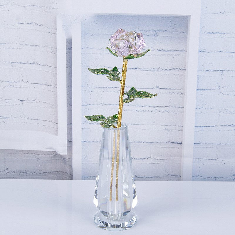 10 Inch Artificial Crystal Roses Bouquet with Glass Vase, 1 Set, Bulk Gift Arrangement