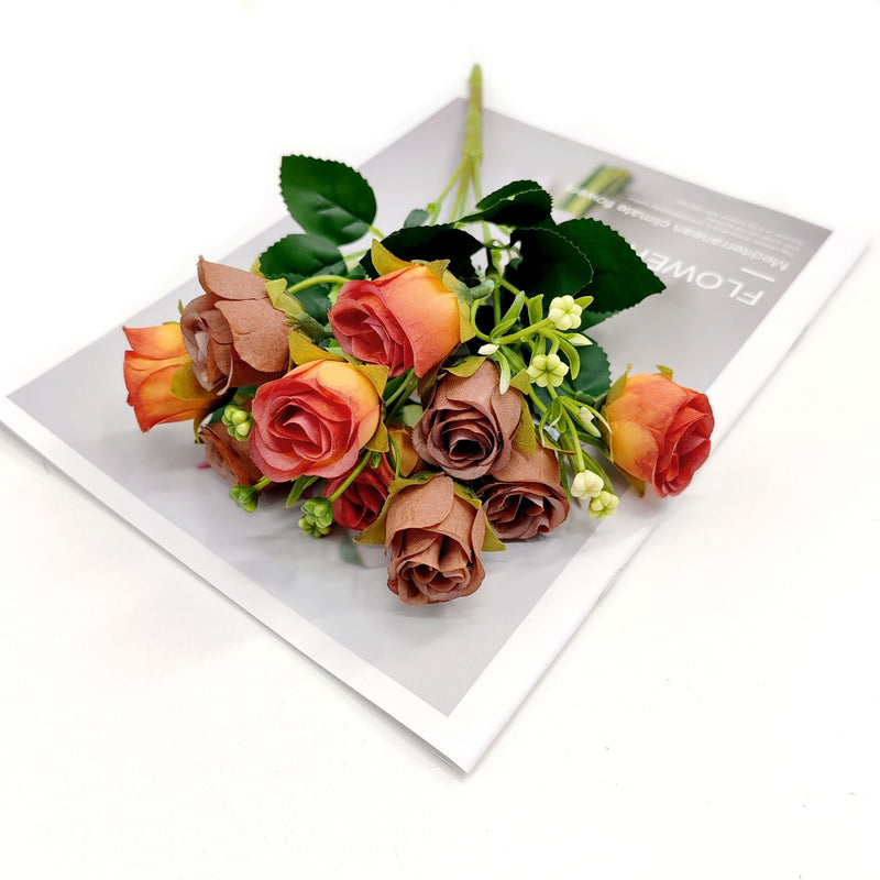 10-Bloom Artificial Rose Bush, 12" Tall, Modern Style for Home Decor, Wedding Arrangements, and Events