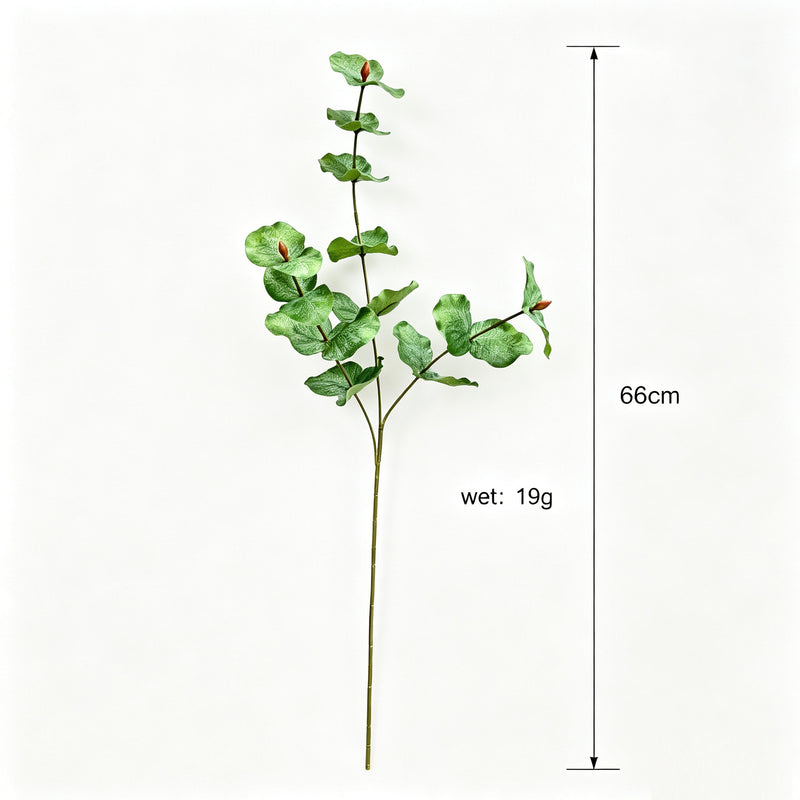 Artificial Eucalyptus Bush, 3-Prong Faux Greenery Branch, Home, Wedding & Floral Arranging Decor