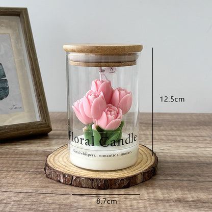 Valentine's Day Tulip Floral Aromatherapy Candle - Ins Vibe Gift Glass Jar Candle