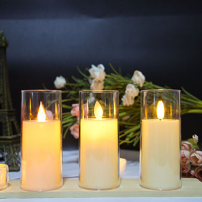 Bulk 3 Pcs LED Flameless Candles with Acrylic Glass for Festival Wedding Home Party Decor Wholesale